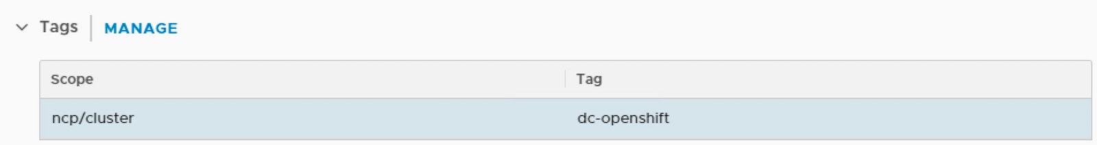 NSX-T Openshift Tags