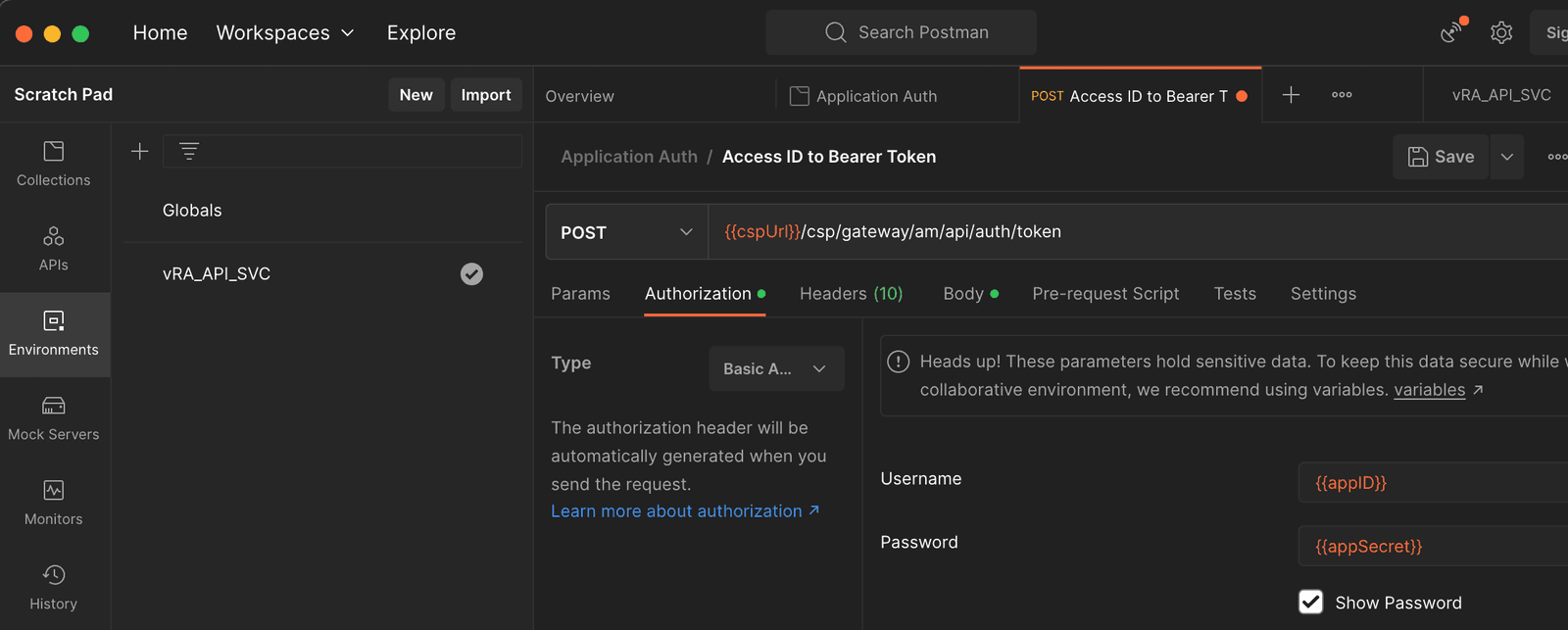 VMware Cloud Services API Authorization Server POST